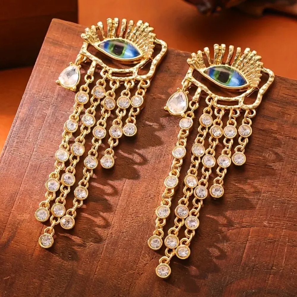 NEW Evil Eye Long Tassel Statement Earrings, Boho Chic Holiday Gift Gaze 👁️